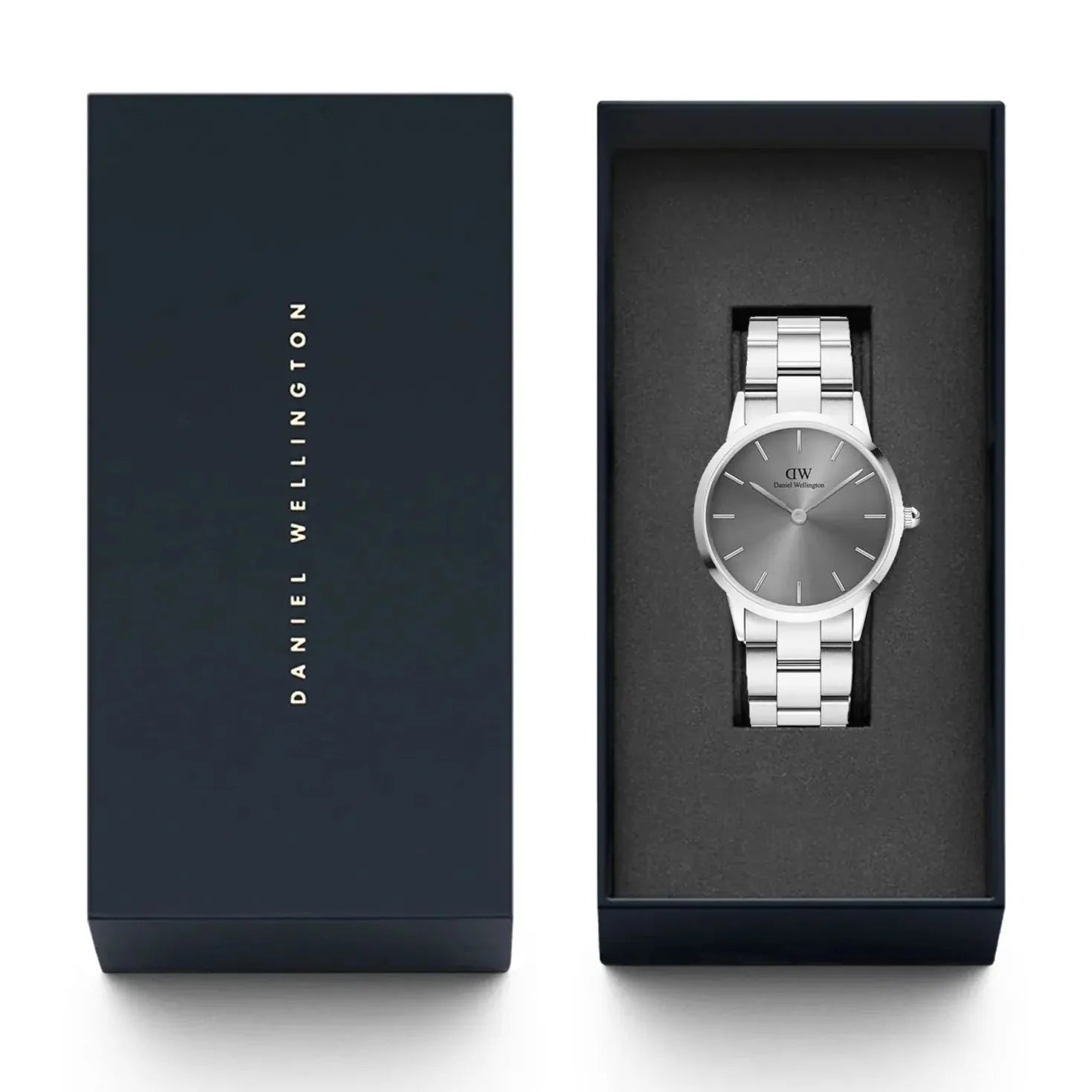 Daniel Wellington Link Grey Dial Silver Steel Strap Watch For Men - DW00100328