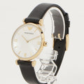 Emporio Armani Gianni T-Bar Quartz Mother of Pearl Dial Black Leather Strap Watch For Women - AR1910