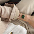 Daniel Wellington Quadro Melrose Green Dial Rose Gold Mesh Strap Watch For Women - DW00100437