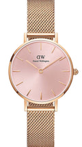 Daniel Wellington Petite Melrose Pink Dial Rose Gold Mesh Strap Watch For Women - DW00100368