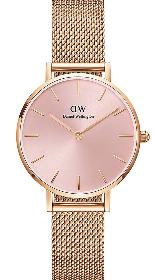 Daniel Wellington Petite Melrose Pink Dial Rose Gold Mesh Strap Watch For Women - DW00100368