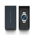 Daniel Wellington Iconic Chronograph Link Blue Dial Silver Steel Strap Watch For Men - DW00100644