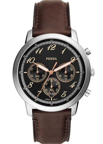 Fossil Neutra Chronograph Black Dial Brown Leather Strap Watch for Men - FS6024
