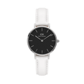 Daniel Wellington Classic Petite Bondi Black Dial White Leather Strap Watch for Women - DW00100286