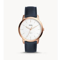 Fossil The Minimalist Slim White Dial Blue Leather Strap Watch for Men - FS5371