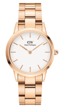 Daniel Wellington Iconic Link White Dial Rose Gold Steel Strap Watch For Women - DW00100209