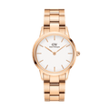 Daniel Wellington Iconic Link White Dial Rose Gold Steel Strap Watch For Women - DW00100211