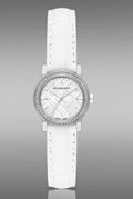 Burberry The City White Diamonds Dial White Leather Strap Watch for Women - BU9221