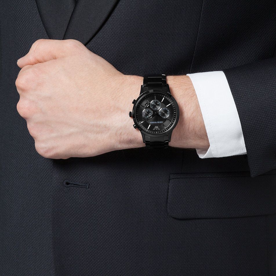 Emporio Armani Classic Chronograph Black Dial Black Steel Strap Watch For Men - AR2453