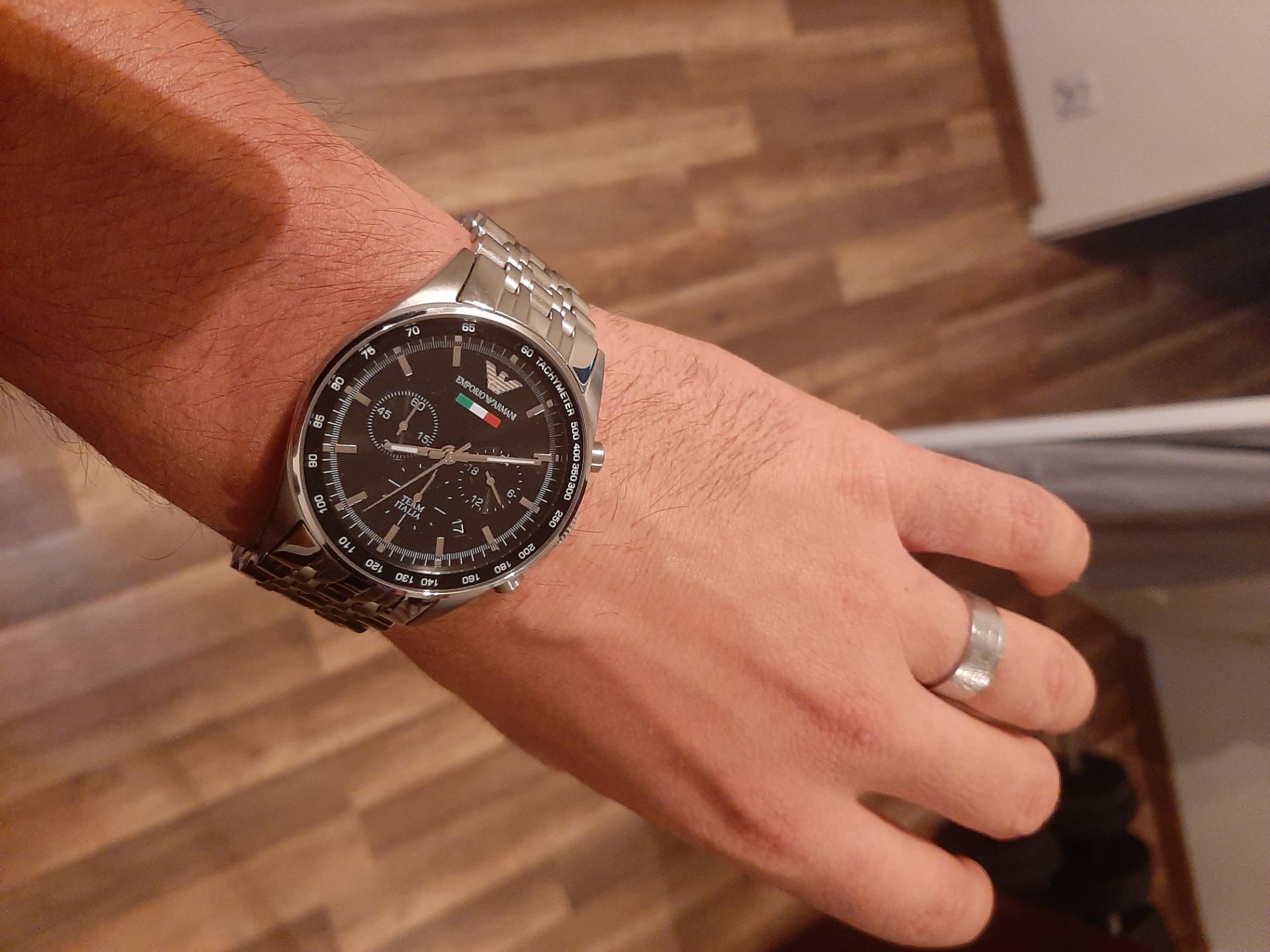 Emporio Armani Team Italia Chronograph Black Dial Silver Steel Strap Watch For Men - AR5983