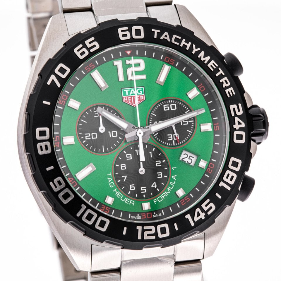 Tag Heuer Formula 1  Chronograph Green Dial Silver Steel Strap Watch for Men - CAZ101AP.BA0842