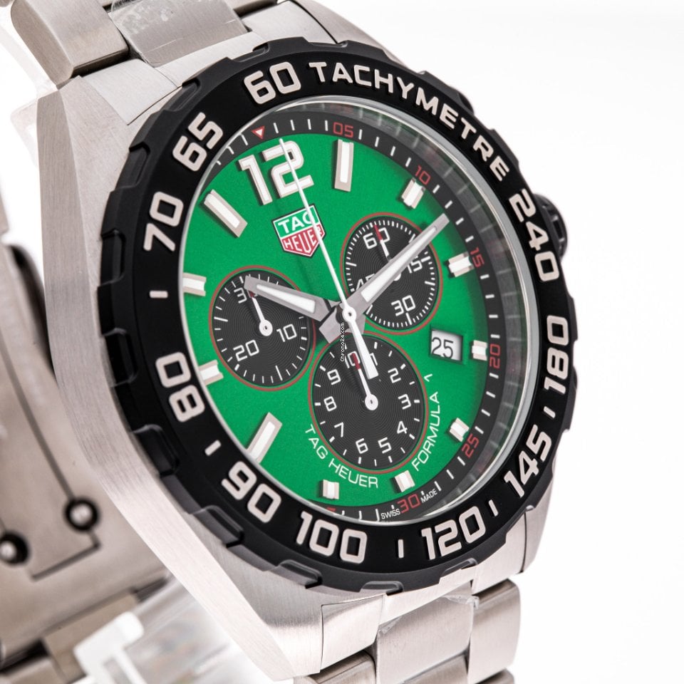 Tag Heuer Formula 1  Chronograph Green Dial Silver Steel Strap Watch for Men - CAZ101AP.BA0842