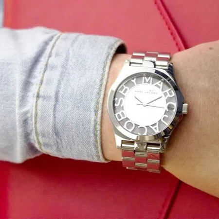 Marc Jacobs Henry Transparent Silver Dial Silver Steel Strap Watch for Women - MBM3205