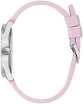Guess G-Twist Diamonds Silver Dial Pink Rubber Strap Watch for Women - W1240L1