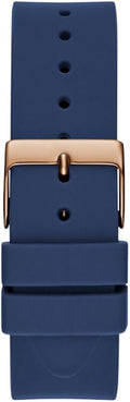Guess Cubed Analog Rose Gold Dial Blue Leather Strap Watch For Women - GW0665L2