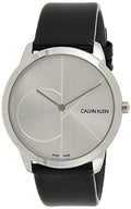 Calvin Klein Minimal Silver Dial Black Leather Strap Watch for Men - K3M221CY