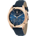 Maserati Traguardo Chronograph Blue Dial Blue Leather Strap Watch for Men - R8871612015