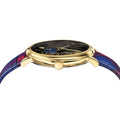 Versace V-Circle Black Dial Blue Leather Strap Watch for Women - VE8100218