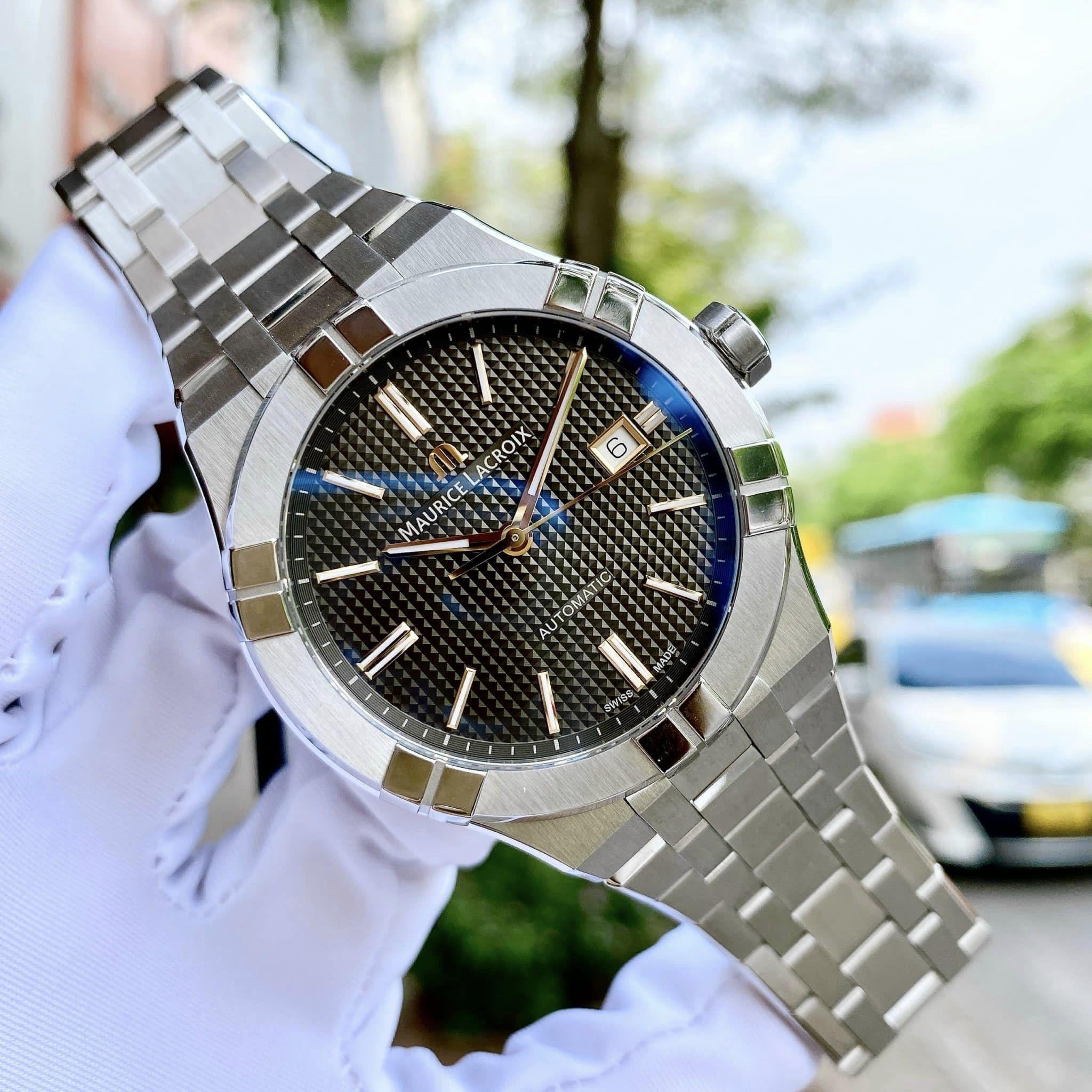 Maurice Lacroix Aikon Venturer Black Dial Silver Steel Strap Watch for Men - AI1008-SS002-331-1