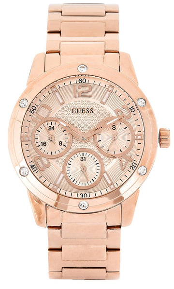Guess Studio Rose Gold Dial Rose Gold Steel Strap Watch For Women - W0778L3