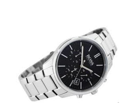 Hugo Boss Commander Black Dial Silver Steel Strap Watch for Men - 1513433