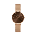 Daniel Wellington Petite Amber Brown Dial Gold Mesh Strap Watch For Women - DW00100476