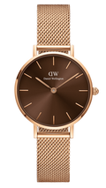 Daniel Wellington Petite Amber Brown Dial Rose Gold Mesh Strap Watch for Women - DW00100478