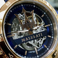 Maserati Automatic Blue Dial Blue Leather Strap Watch For Men - R8821119005