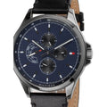 Tommy Hilfiger Shawn Multifunction Quartz Blue Dial Black Leather Strap Watch for Men - 1791616