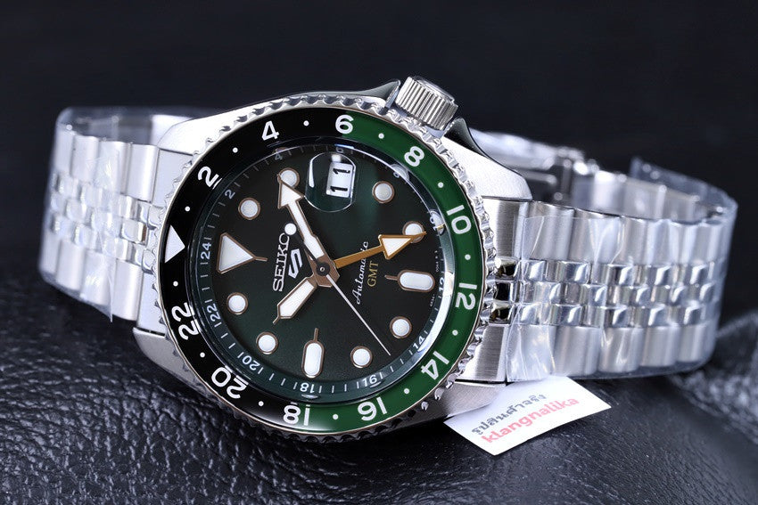 Seiko 5 Sports SKX GMT Automatic Green Dial Silver Steel Strap Watch For Men - SSK035K1