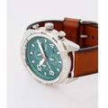 Fossil Bronson Chronograph Green Dial Brown Leather Strap Watch for Men - FS5738
