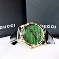 Gucci Le Marche Des Merveilles Quartz Green Dial Black Leather Strap Watch For Women - YA126463