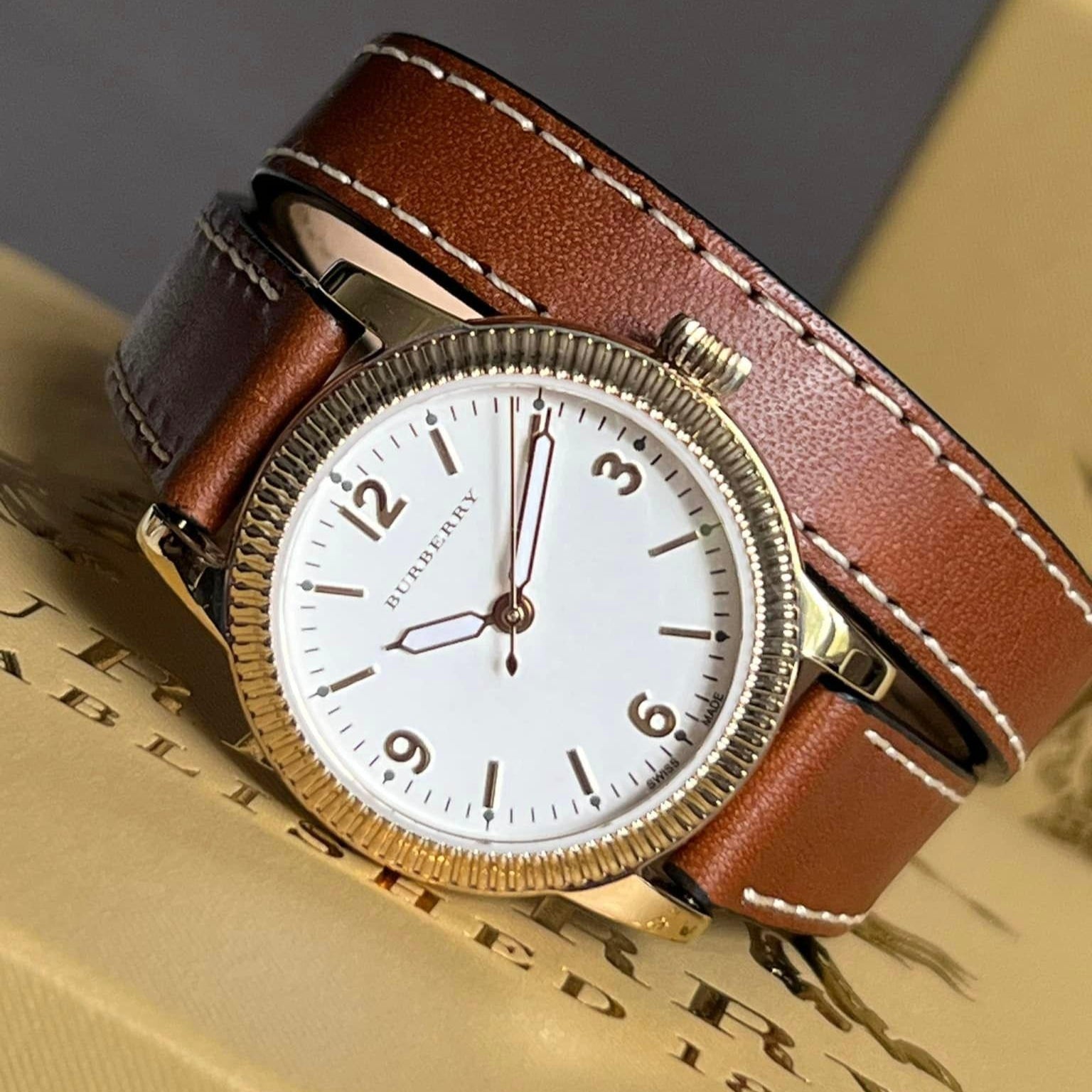 Burberry Utilitarian White Dial Brown Leather Strap Watch for Women - BU7850