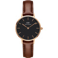 Daniel Wellington Classic Petite St Mawes Black Dial Brown Leather Strap Watch For Women - DW00100225