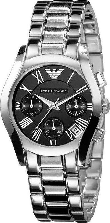 Emporio Armani Velente Chronograph Black Dial Silver Steel Strap Watch For Women - AR0674