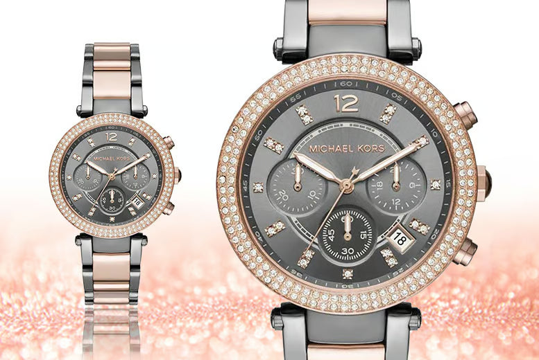 Michael Kors Parker Chronograph Grey Dial Two Tone Steel Strap Watch For Women - MK6440