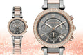 Michael Kors Parker Chronograph Grey Dial Two Tone Steel Strap Watch For Women - MK6440