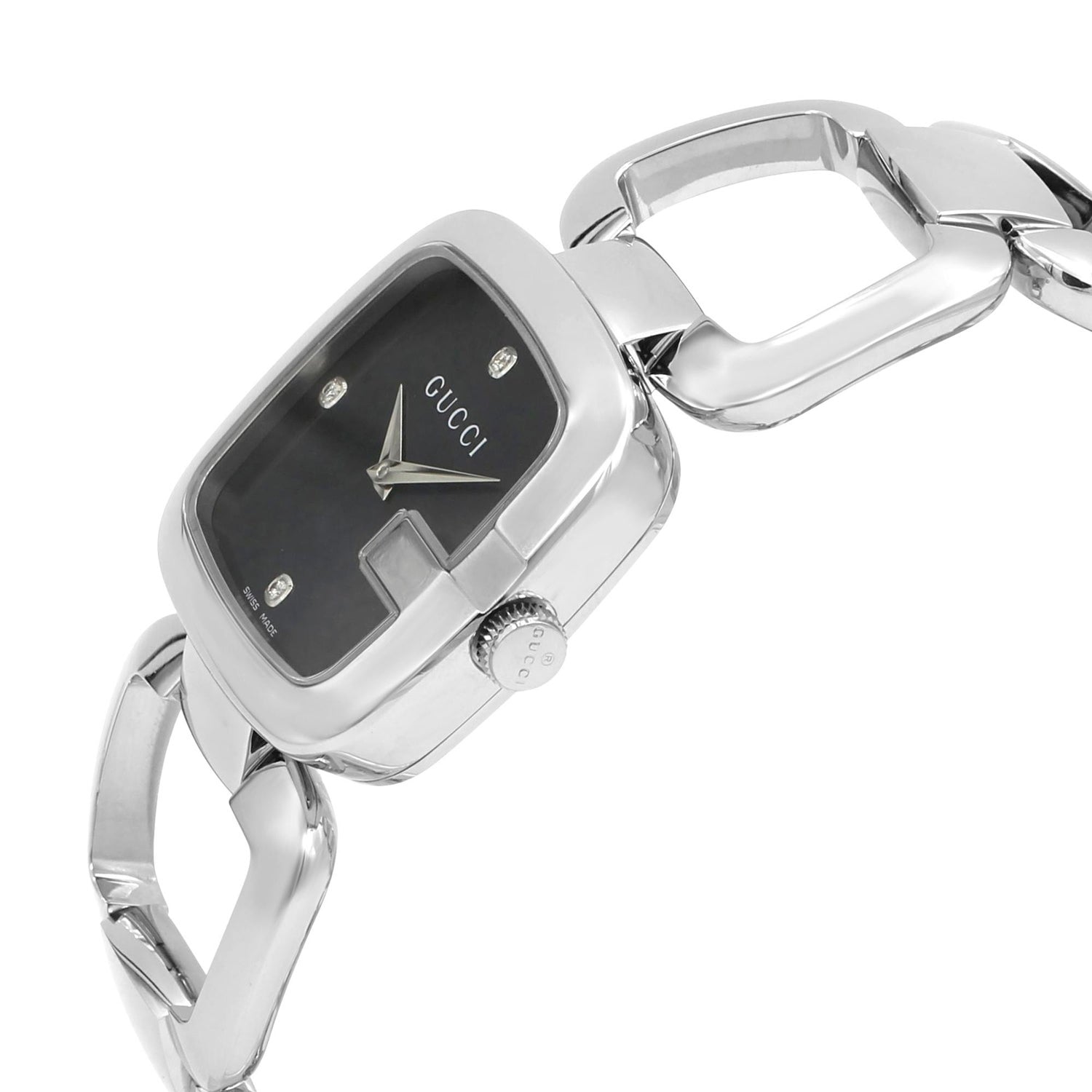 Gucci G Diamonds Black Dial Silver Steel Strap Watch For Women - YA125509