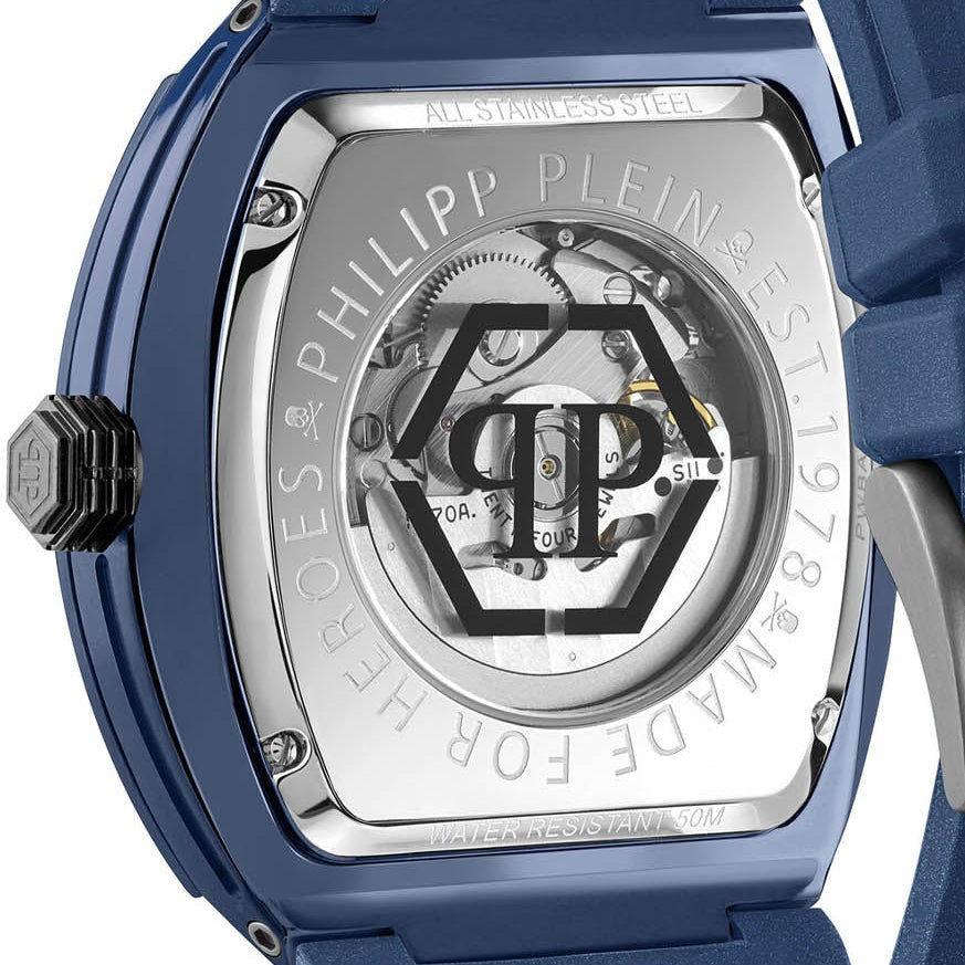 Philipp Plein The SKeleton Blue Dial Blue Silicone Strap Watch for Men  - PWVBA0323
