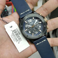 Fossil Modern Machine Chronograph Black Dial Blue Leather Strap Watch for Men - FS5066