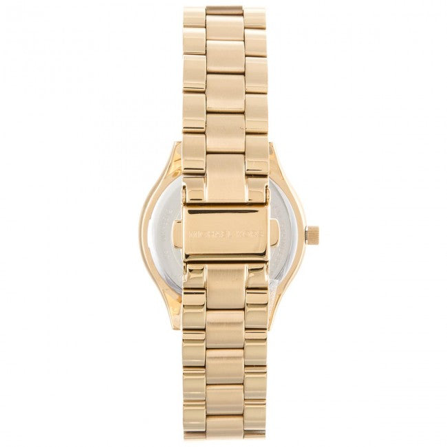 Michael Kors Mini Runway Slim Gold Dial Gold Steel Strap Watch for Women - MK3512