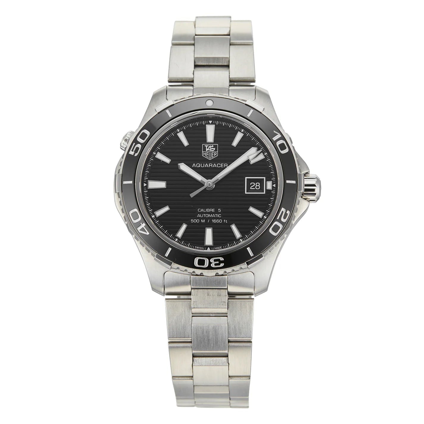 Tag Heuer Aquaracer Caliber 5 Automatic Black Dial Silver Steel Strap Watch for Men - WAK2110.BA0830