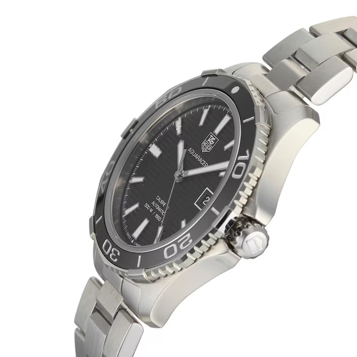 Tag Heuer Aquaracer Caliber 5 Automatic Black Dial Silver Steel Strap Watch for Men - WAK2110.BA0830