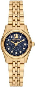 Michael Kors Lexington Three-Hand Blue Dial Gold Steel Strap Watch for Women - MK4802