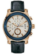 Guess Pinnacle Chronograph White Dial Blue Leather Strap Watch For Men - W0673G6