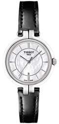 Tissot T Lady Flamingo Mother of Pearl White Dial Black Leather Strap Watch for Women - T094.210.16.111.00