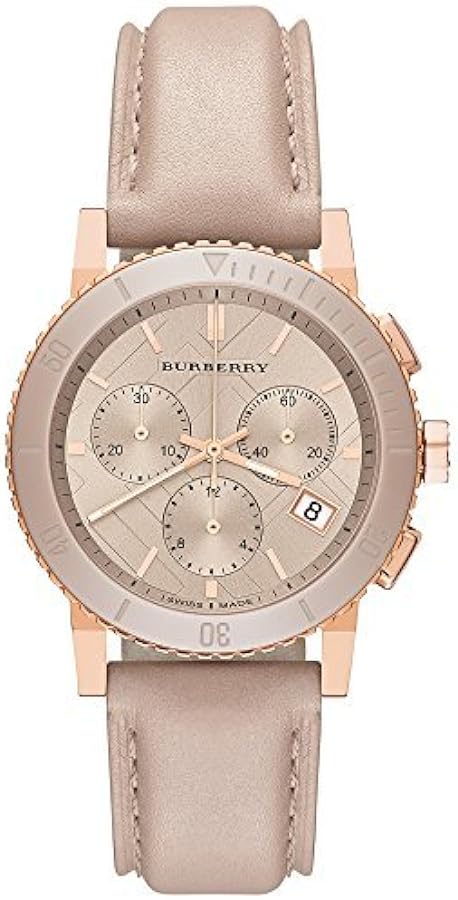 Burberry The City Chronograph Rose Gold Dial Beige Leather Strap Watch For Women - BU9702