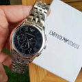 Emporio Armani Classic Chronograph Black Dial Silver Steel Strap Watch For Men - AR1786