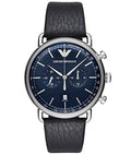 Emporio Armani Aviator Blue Dial Blue Leather Strap Watch For Men - AR11105