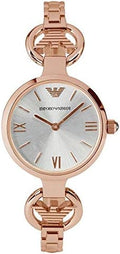 Emporio Armani Retro Quartz Silver Dial Rose Gold Steel Strap Watch For Women - AR1776